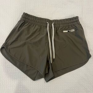 Vuori “clementine” 4” inseam shorts, olive green, M.